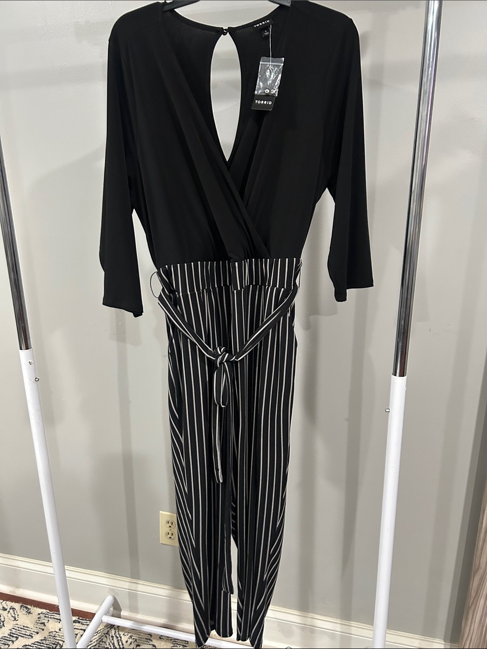 torrid Black & White Striped Wrap Jumpsuit